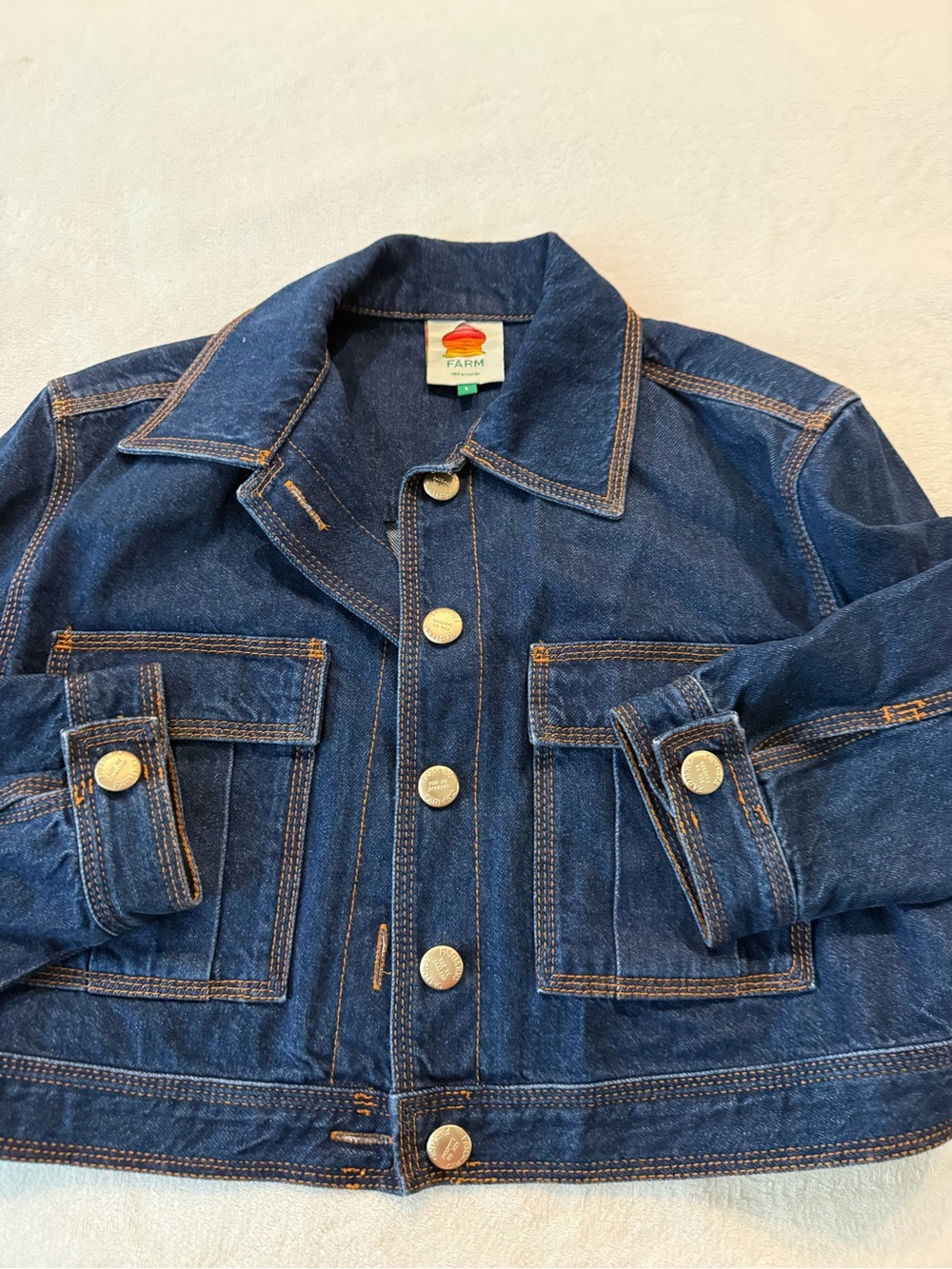 Farm Rio Dark Denim Cropped Jean Jacket Size Large E01